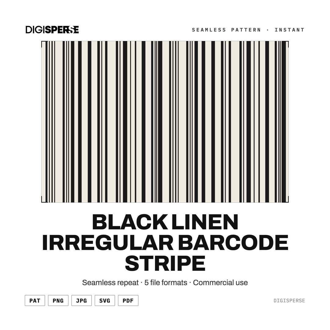 Seamless Pattern | Black Linen Irregular Barcode Stripe | Digital Paper Fabric Wallpaper