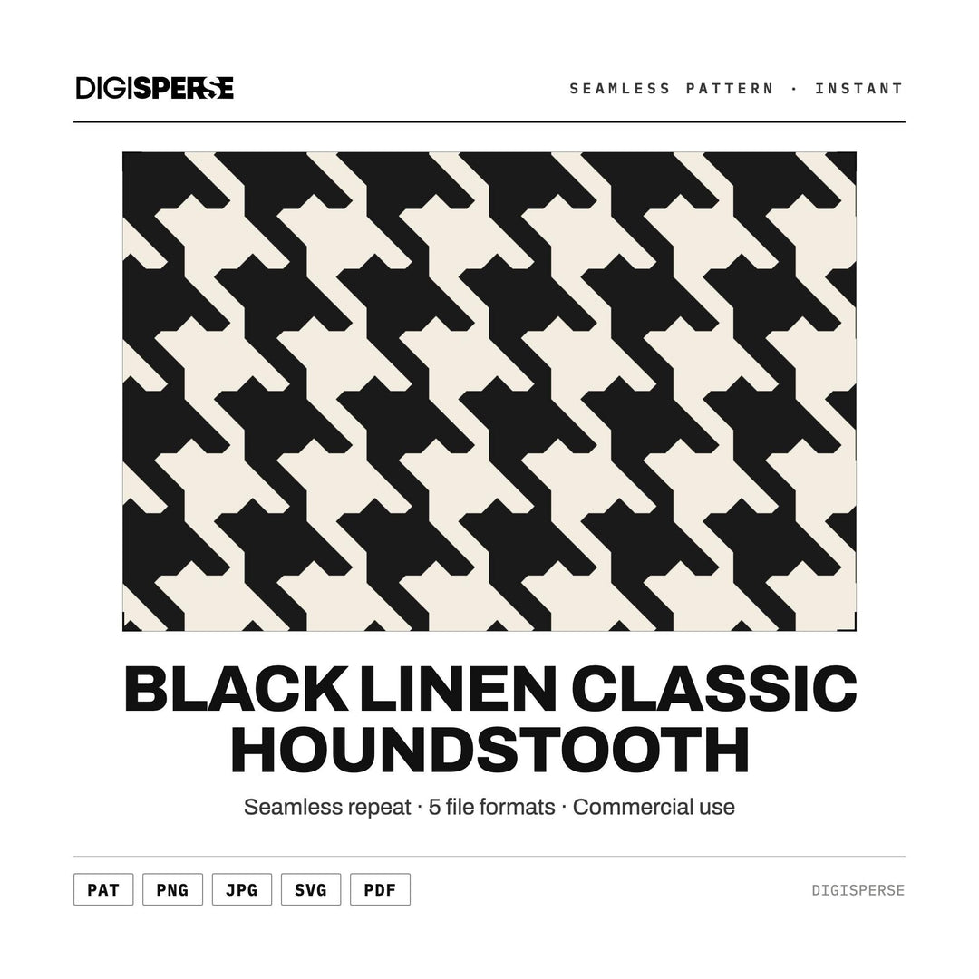 Seamless Pattern | Black Linen Classic Houndstooth | Digital Paper Fabric Wallpaper