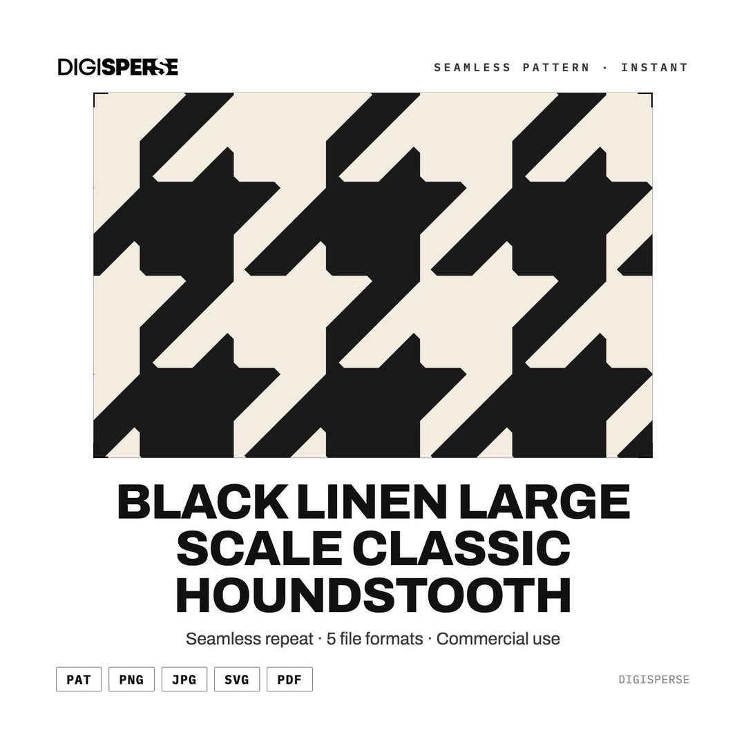 Seamless Pattern | Black Linen Large Scale Classic Houndstooth | Digital Paper Fabric Wallpaper
