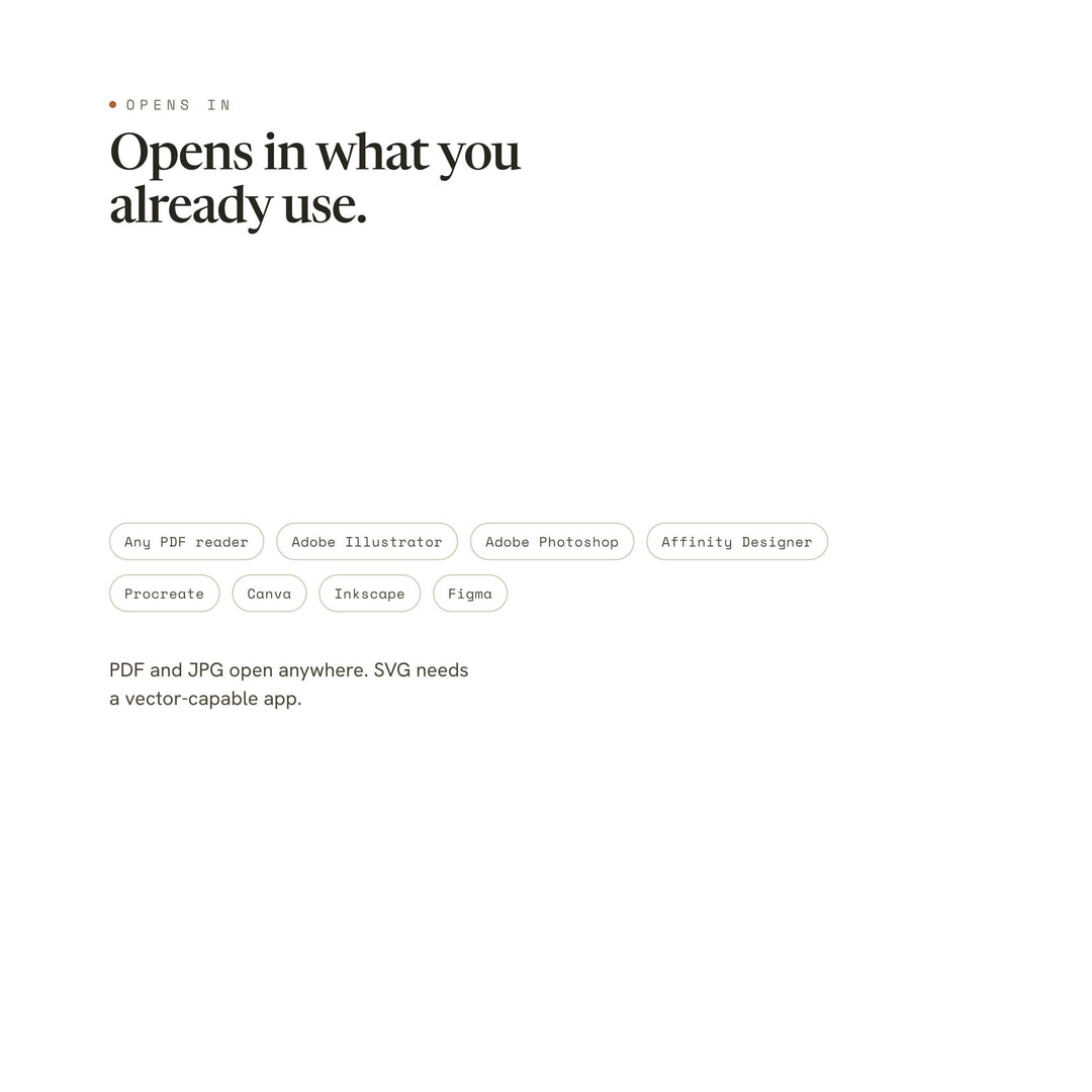 Opens in PDF readers, Illustrator, Photoshop, Procreate and Canva