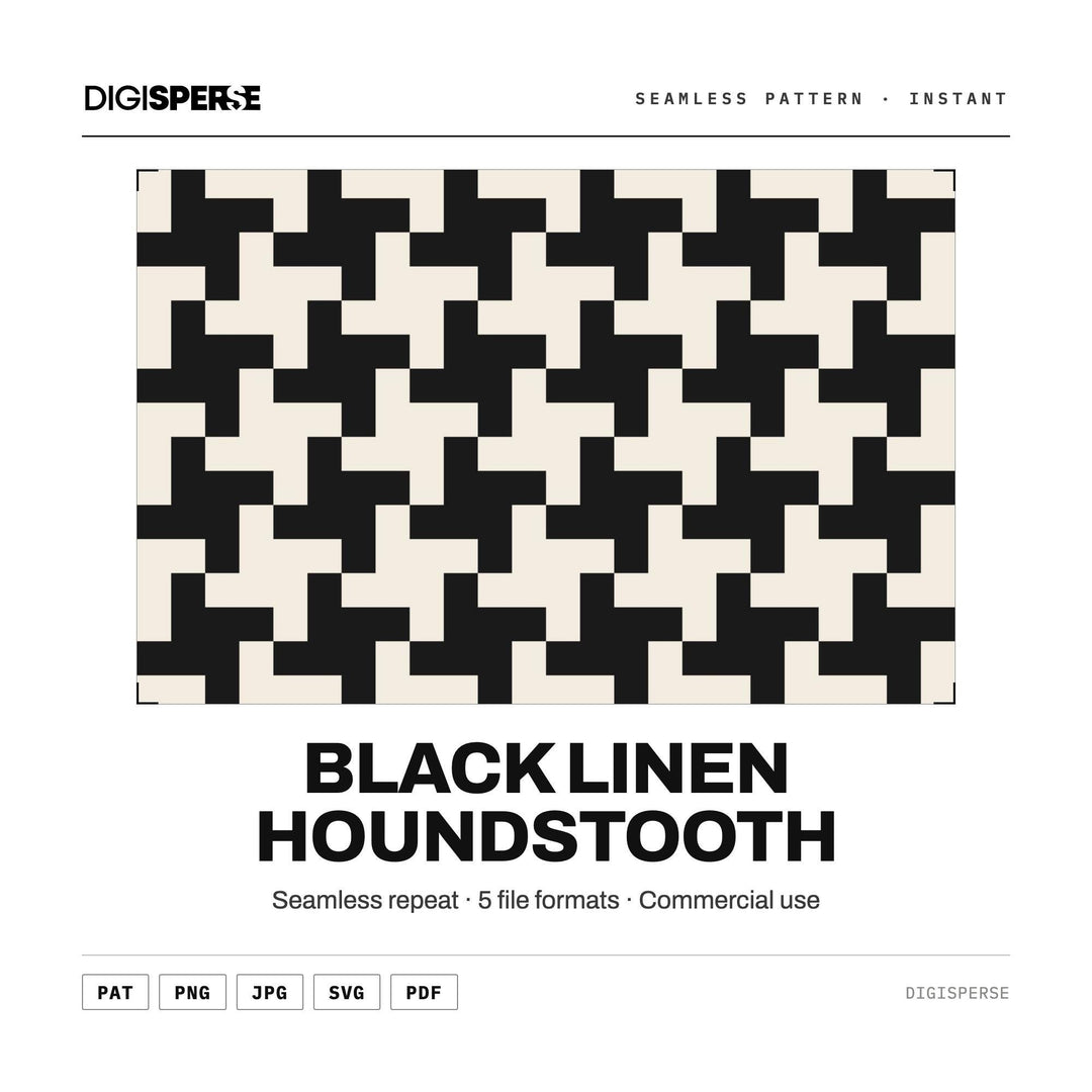 Seamless Pattern | Black Linen Houndstooth | Digital Paper Fabric Wallpaper | PNG SVG PDF