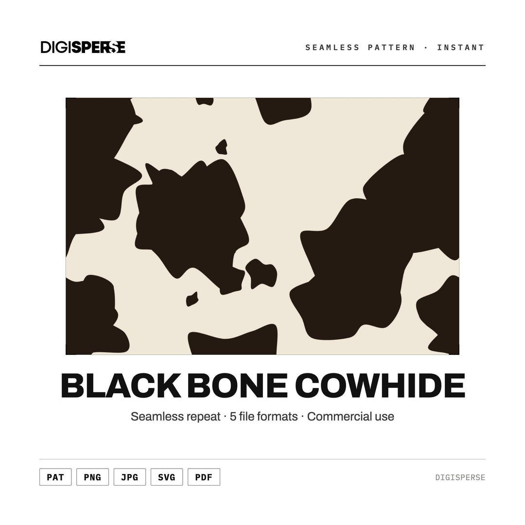 Seamless Pattern | Black Bone Cowhide | Digital Paper Fabric Wallpaper | PNG SVG PDF