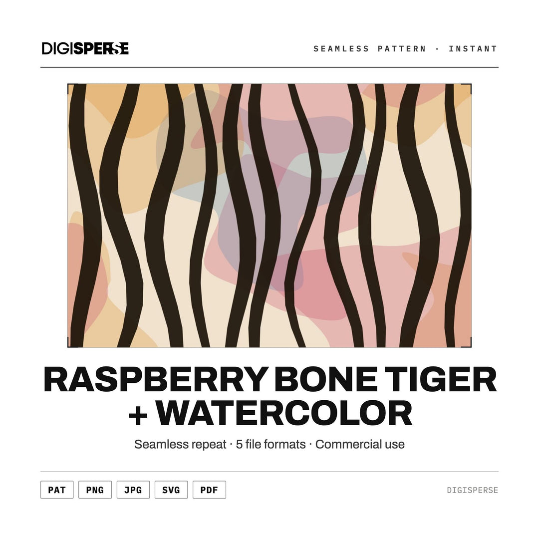 Seamless Pattern | Raspberry Bone Tiger + Watercolor | Digital Paper Fabric Wallpaper