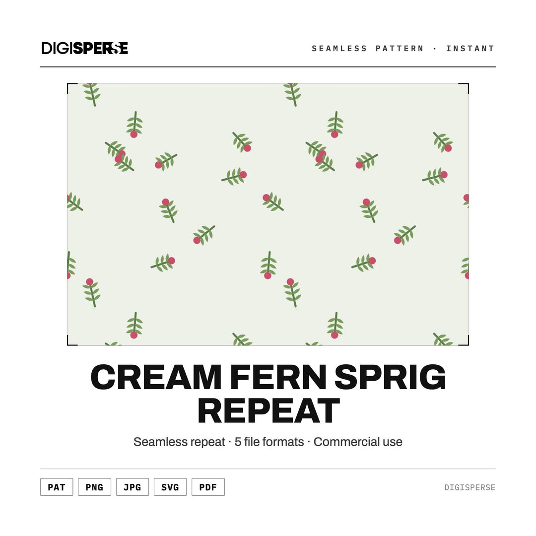 Seamless Digital Paper | Cream Fern Sprig Repeat | Fabric Wallpaper | PNG SVG PDF