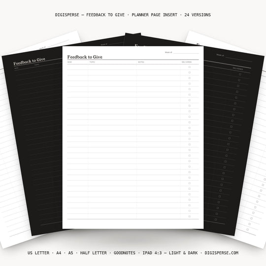 Feedback To Give printable planner insert — main preview
