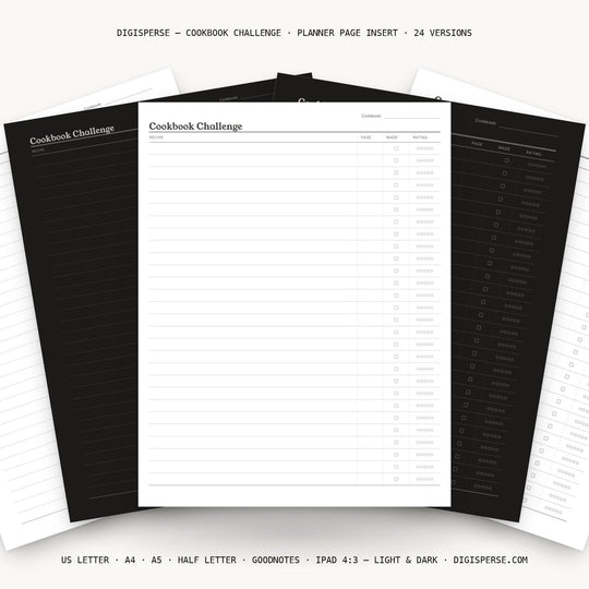 Cookbook Challenge printable planner insert — main preview