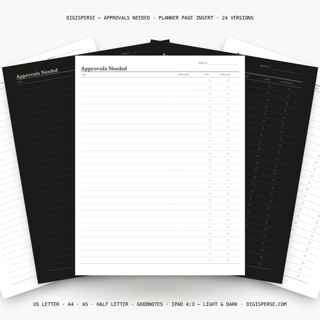 Approvals Needed printable planner insert — main preview