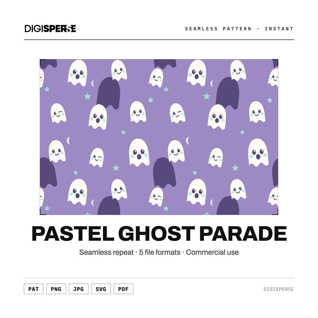 Pastel Ghost Parade seamless pattern set — main preview