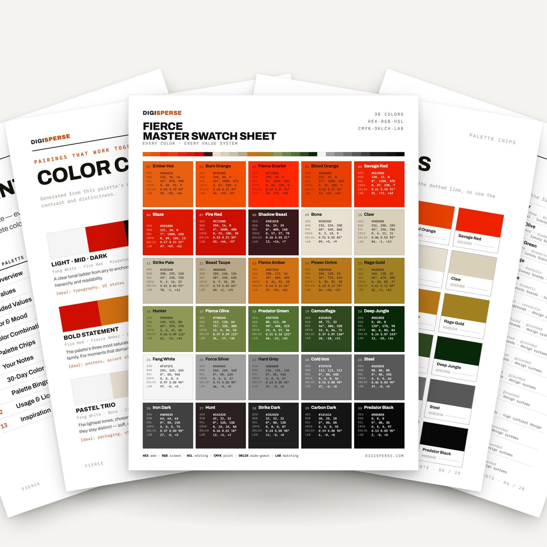 Bold Fiery Color Palette for Empowered Portrait Art and Confident Branding, 30 Fierce Passionate Hues, Procreate Swatches