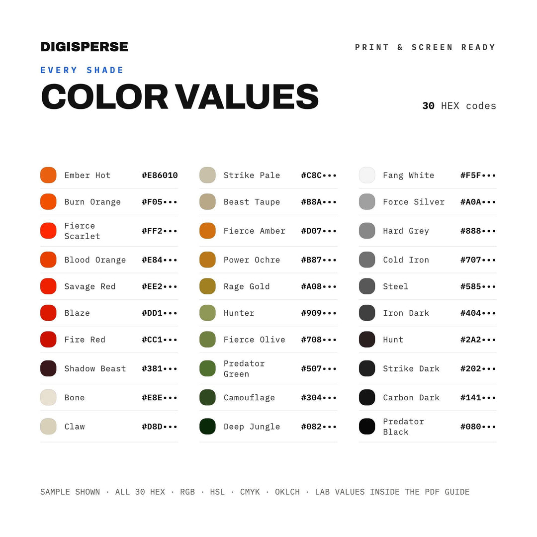Bold Fiery Color Palette for Empowered Portrait Art and Confident Branding, 30 Fierce Passionate Hues, Procreate Swatches