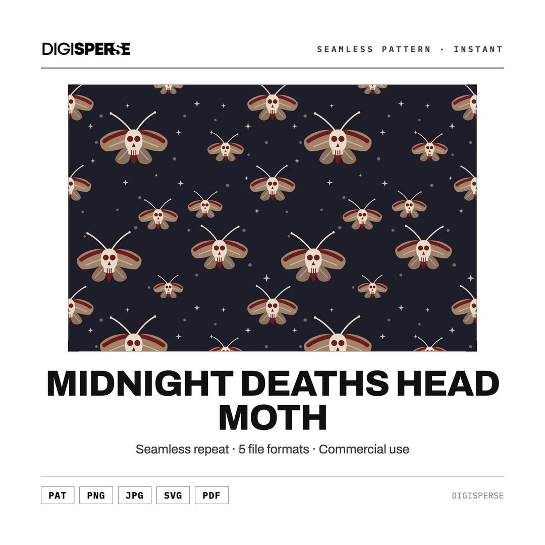 Midnight Deaths Head Moth seamless pattern set — main preview