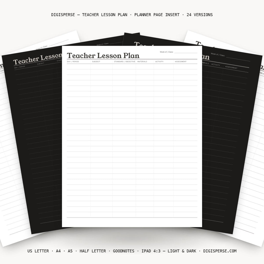 Teacher Lesson Plan printable planner insert — main preview