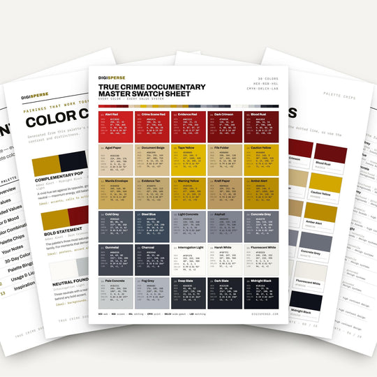 Dark Moody Color Palette for Noir Podcast Art and Mystery Branding, 30 Investigation Case Hues, Procreate Swatches, Hex
