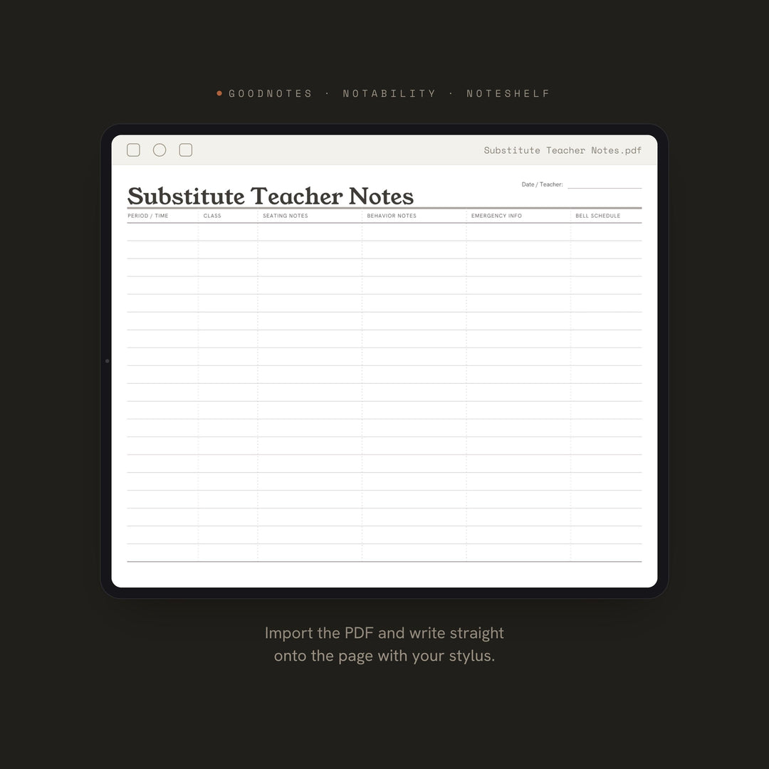 Substitute Teacher Notes printable planner insert — preview image 5 of 20