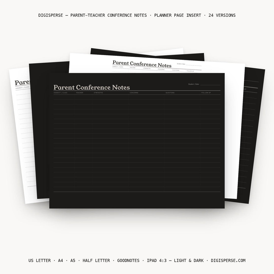 Parent Teacher Conference Notes printable planner insert — main preview