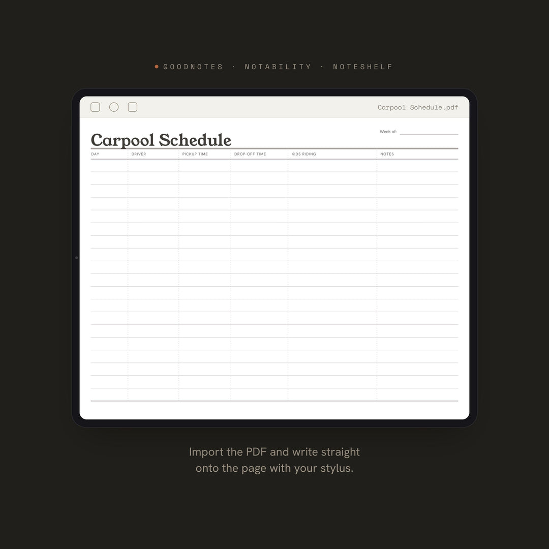 Carpool Schedule printable planner insert — preview image 5 of 20