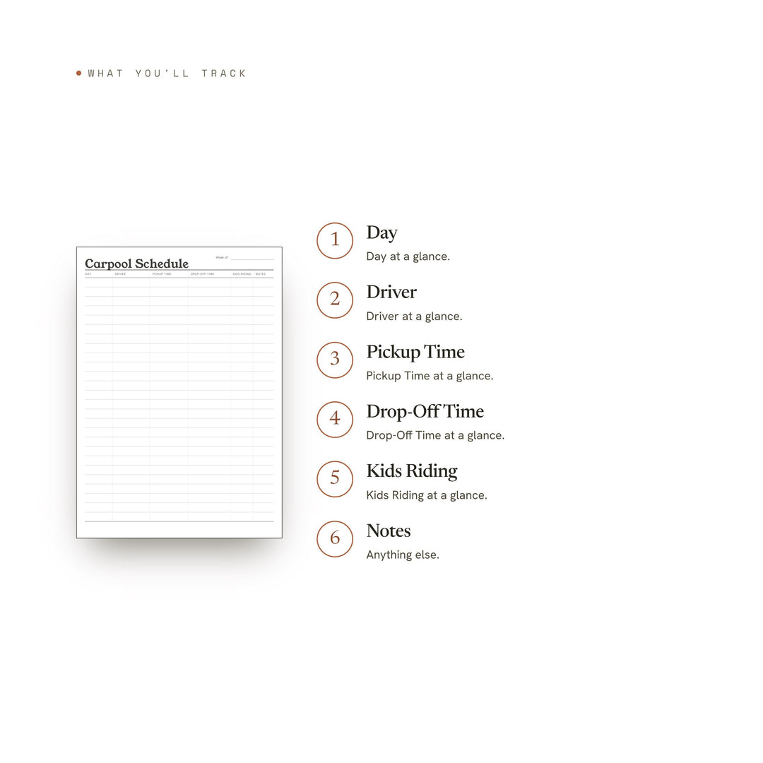 Carpool Schedule printable planner insert — preview image 8 of 20