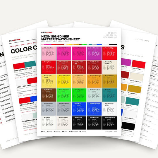 Neon Sign Diner Color Palette | 30 Colors | Hex RGB CMYK | Procreate Swatches + ASE | Digital Download color palette — main