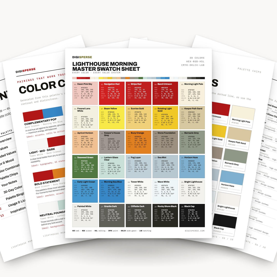 Lighthouse Morning Color Palette | 30 Colors | Hex RGB CMYK | Procreate Swatches + ASE | Digital Download color palette —