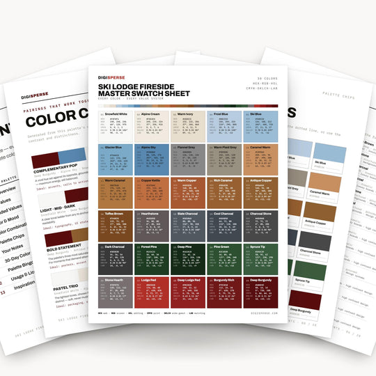 Warm Rustic Color Palette for Cozy Winter Cabin Art and Alpine Branding, 30 Fireside Ember Hues, Procreate Swatches color