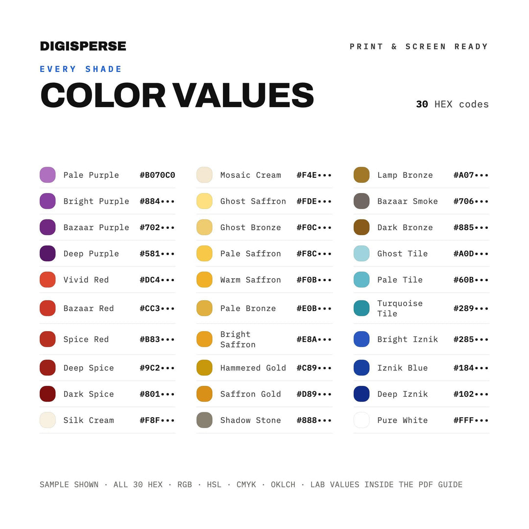 Istanbul Bazaar Color Palette | 30 Procreate Swatches, HEX, RGB, CMYK (Digital Download) color palette — preview image 3 of