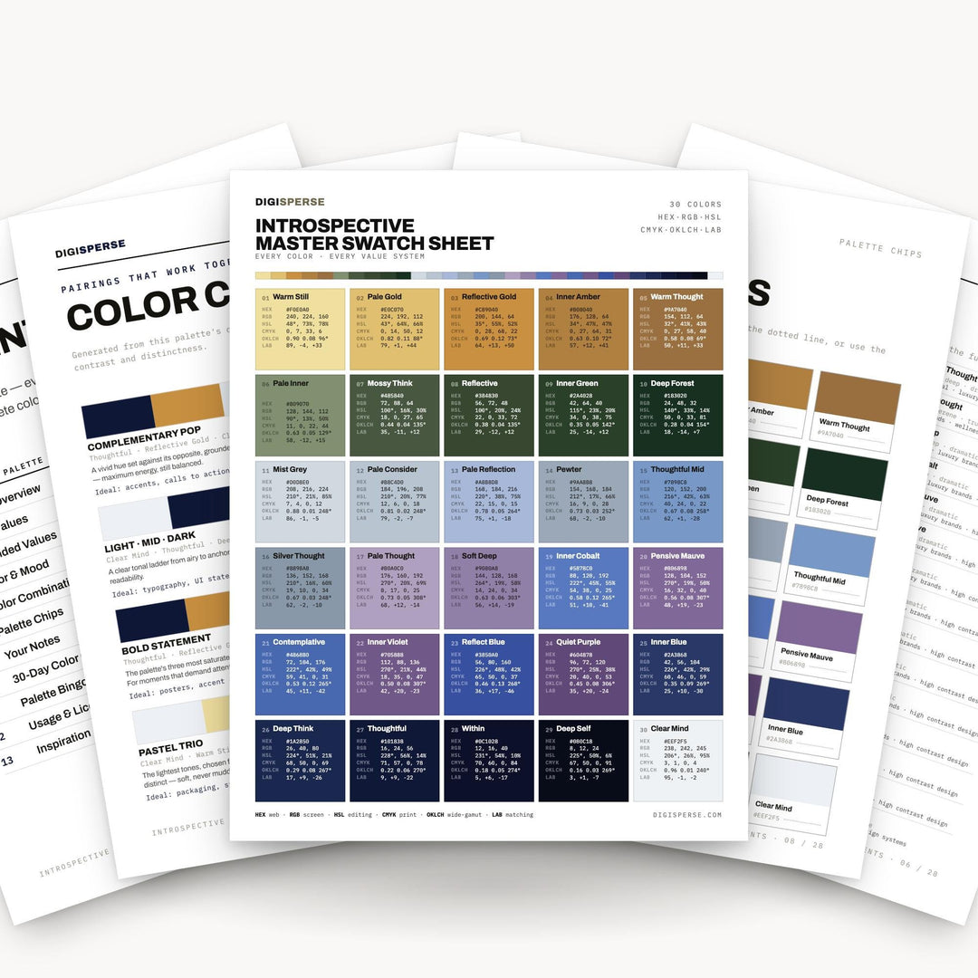 Muted Contemplative Color Palette for Mindful Journal Art and Calm Branding, 30 Introspective Hues, Procreate Swatches, Hex