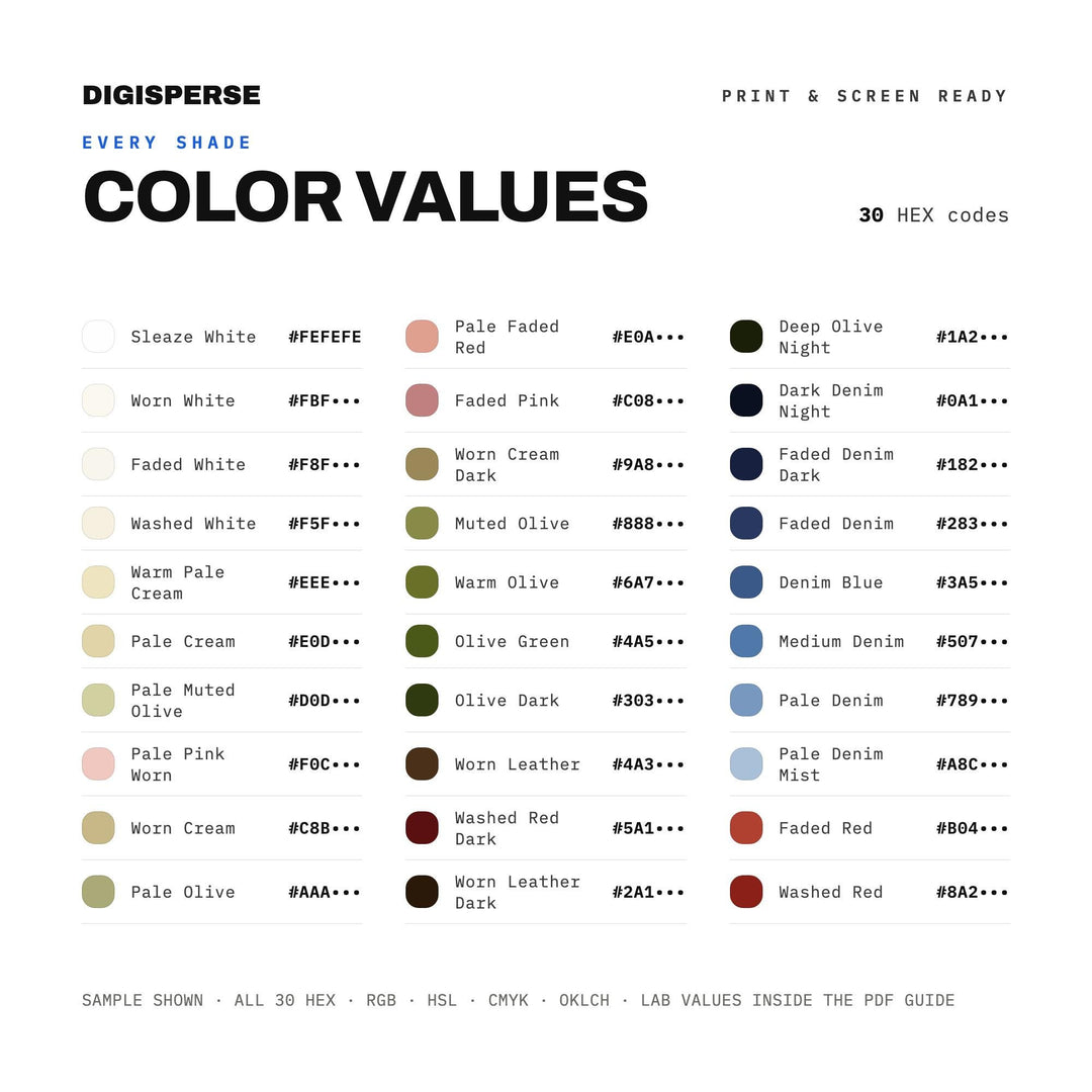 Gritty Flash Color Palette for 2000s Party Art and Grunge Aesthetic Branding, 30 Indie Sleaze Hues, Procreate Swatches color