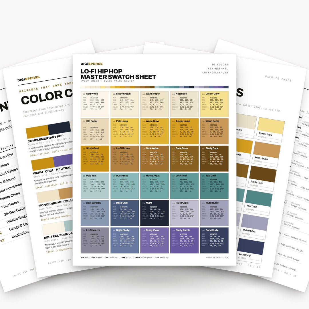 Lo-Fi Hip Hop Color Palette | 30 Colors, Hex, RGB, CMYK (Digital Download) color palette — main preview