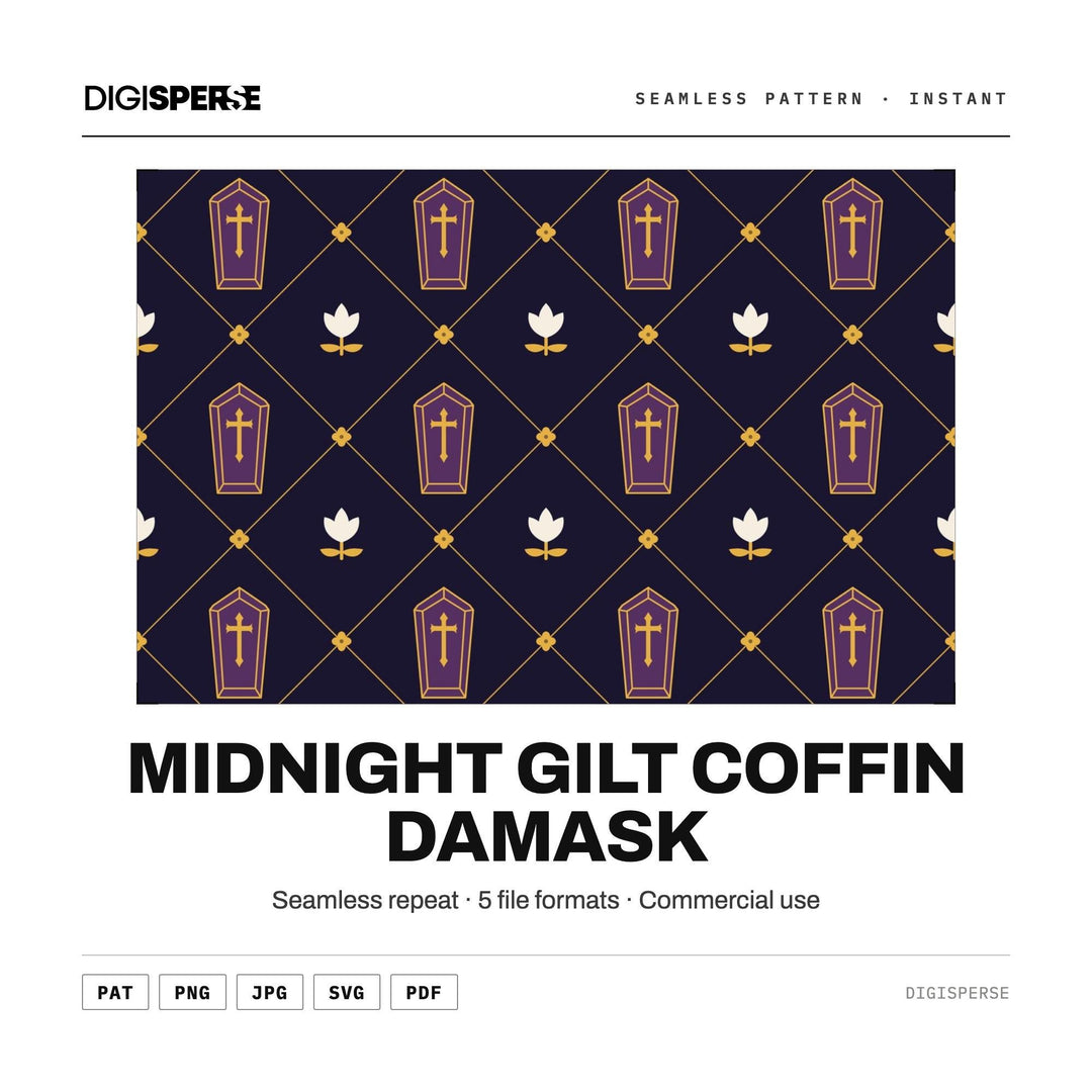 Midnight Gilt Coffin Damask seamless pattern set — main preview