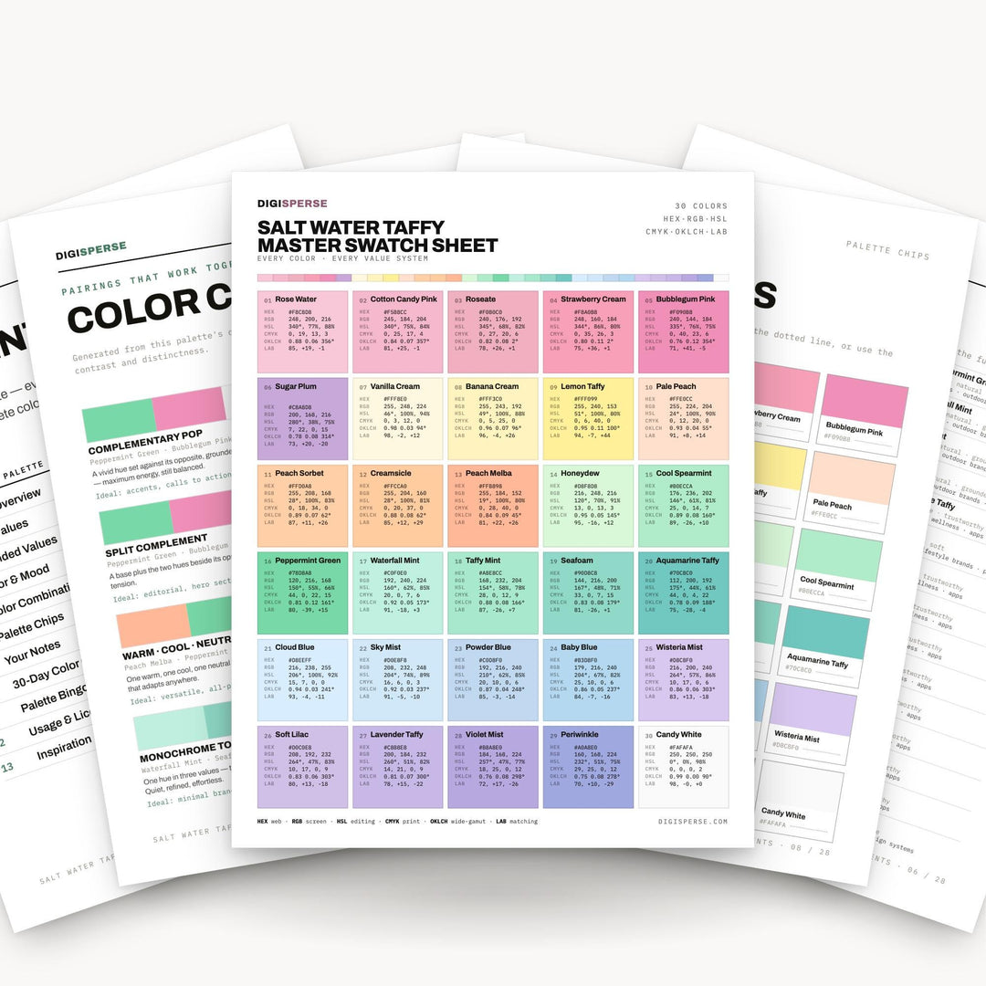 Sweet Pastel Color Palette for Beach Candy Art and Retro Seaside Branding, 30 Taffy Pink Hues, Procreate Swatches color