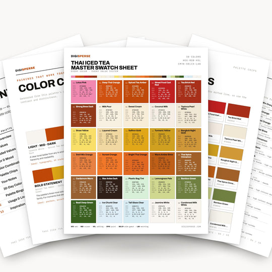 Thai Iced Tea Color Palette | 30 Colors | Hex RGB CMYK | Procreate Swatches + ASE | Digital Download color palette — main