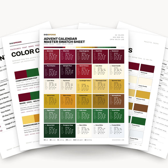 Advent Calendar Color Palette | 30 Colors | Hex RGB CMYK | Procreate Swatches + ASE | Digital Download color palette — main