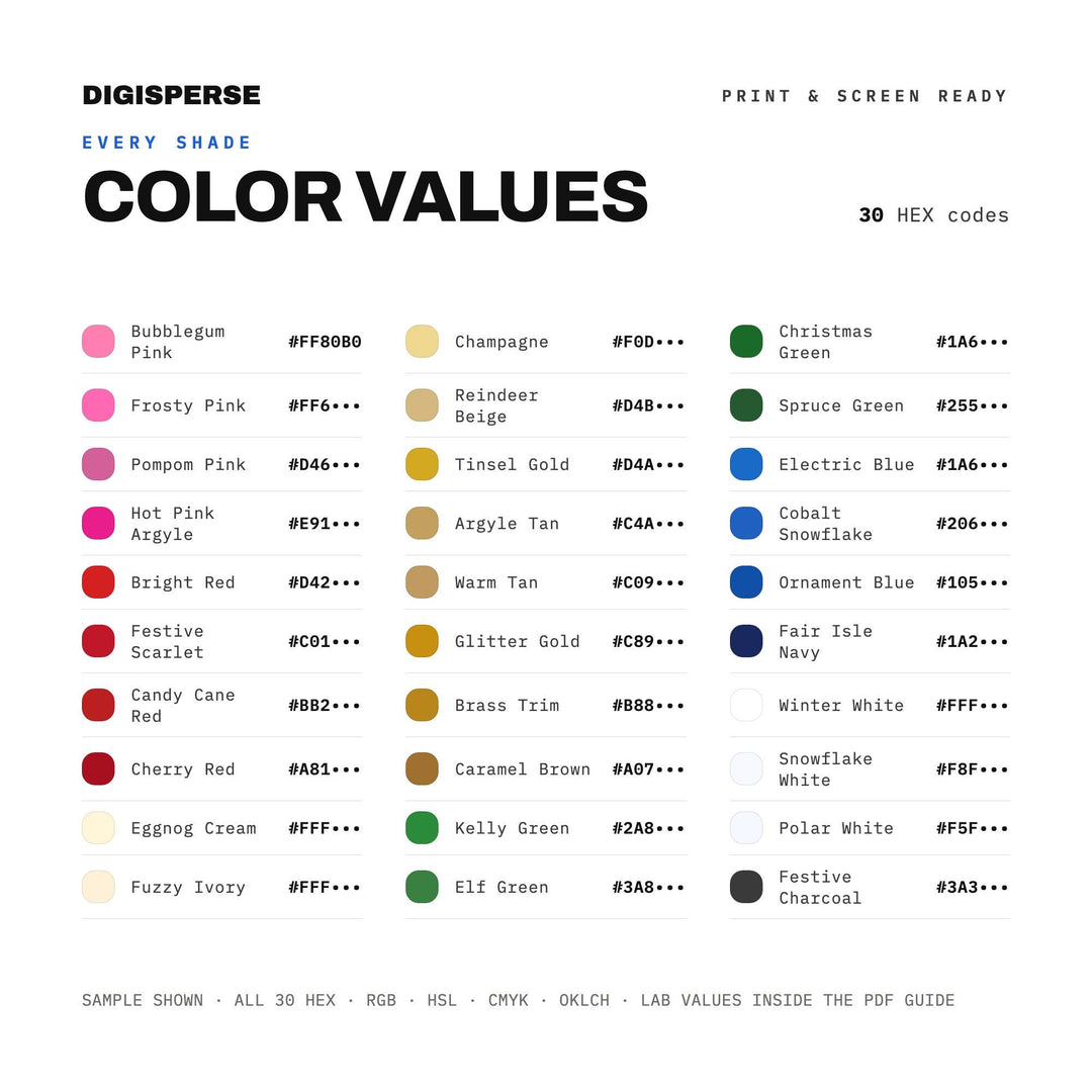 Ugly Sweater Party Color Palette | 30 Festive Hex, RGB, CMYK Swatches (Digital Download) color palette — preview image 3 of