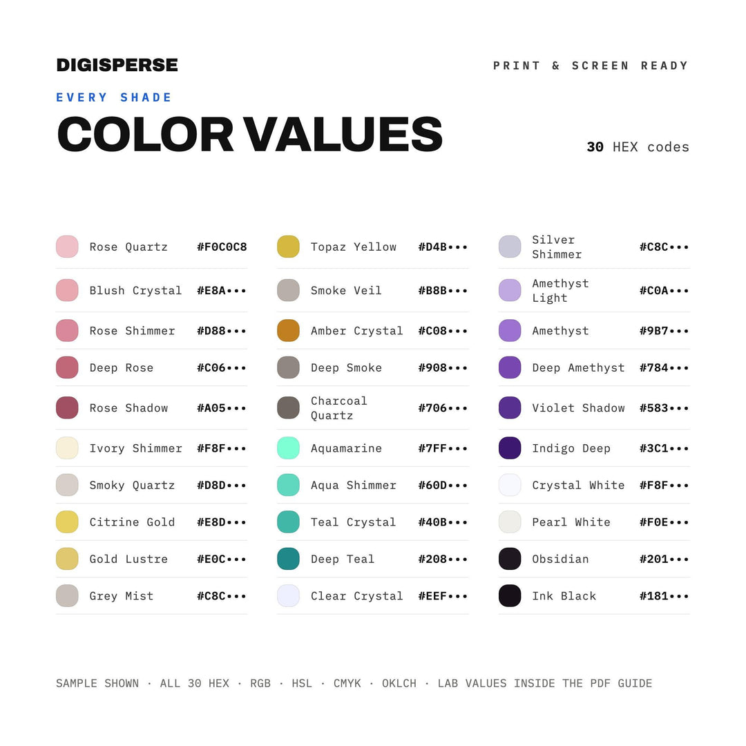 Crystal Ball Color Palette | 30 Mystical Colors, Hex RGB CMYK (Digital Download) color palette — preview image 3 of 20