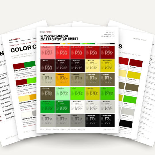 Lurid Pulp Color Palette for Retro Horror Poster Art and Cult Film Branding, 30 B Movie Hues, Procreate Swatches, Hex Codes
