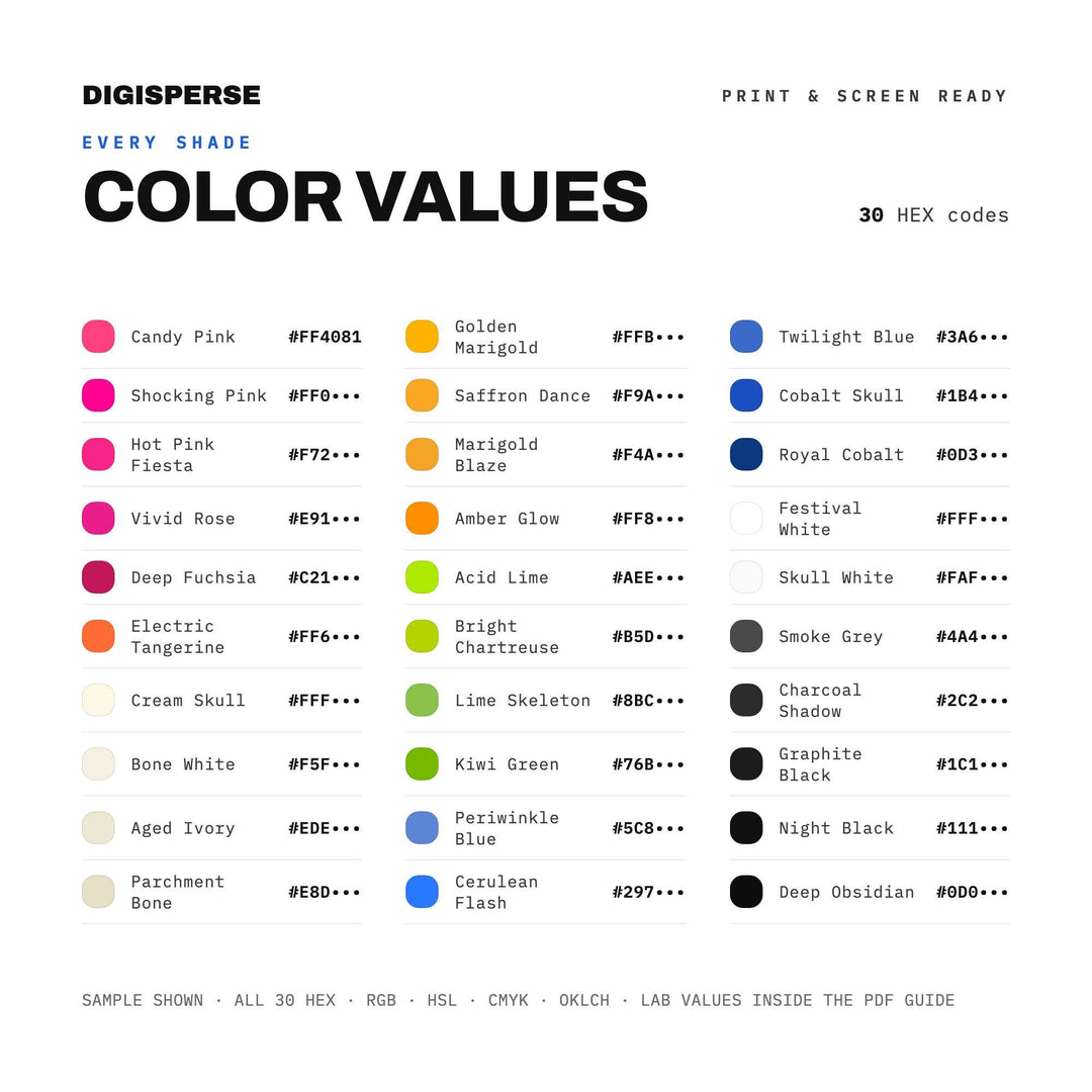 Playful Spooky Color Palette for Halloween Kids Art and Festive Branding, 30 Skeleton Bone Hues, Procreate Swatches color