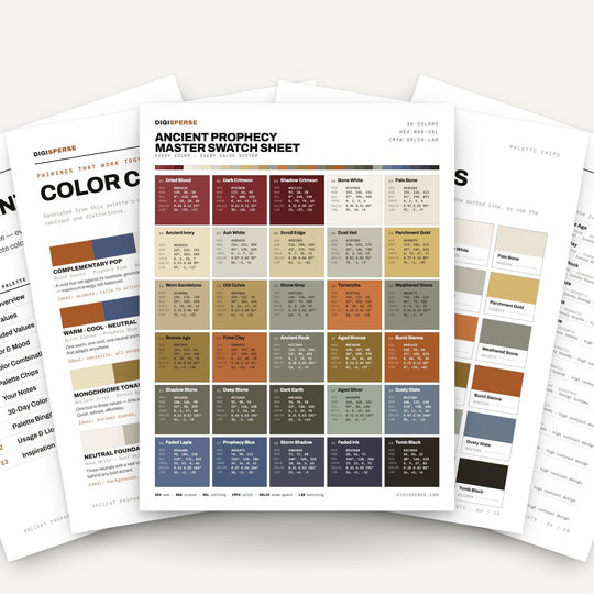 Mystic Gold Color Palette for Fantasy Lore Art and Epic Branding, 30 Ancient Prophecy Mythic Hues, Procreate Swatches, Hex