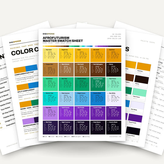 Vibrant Afrofuturism Color Palette for Sci Fi Art and Bold Cultural Branding, 30 Cosmic Heritage Hues, Procreate Swatches