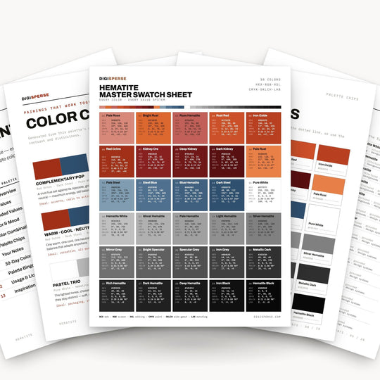 Metallic Grey Color Palette for Industrial Mineral Art and Sleek Branding, 30 Hematite Iron Hues, Procreate Swatches, Hex