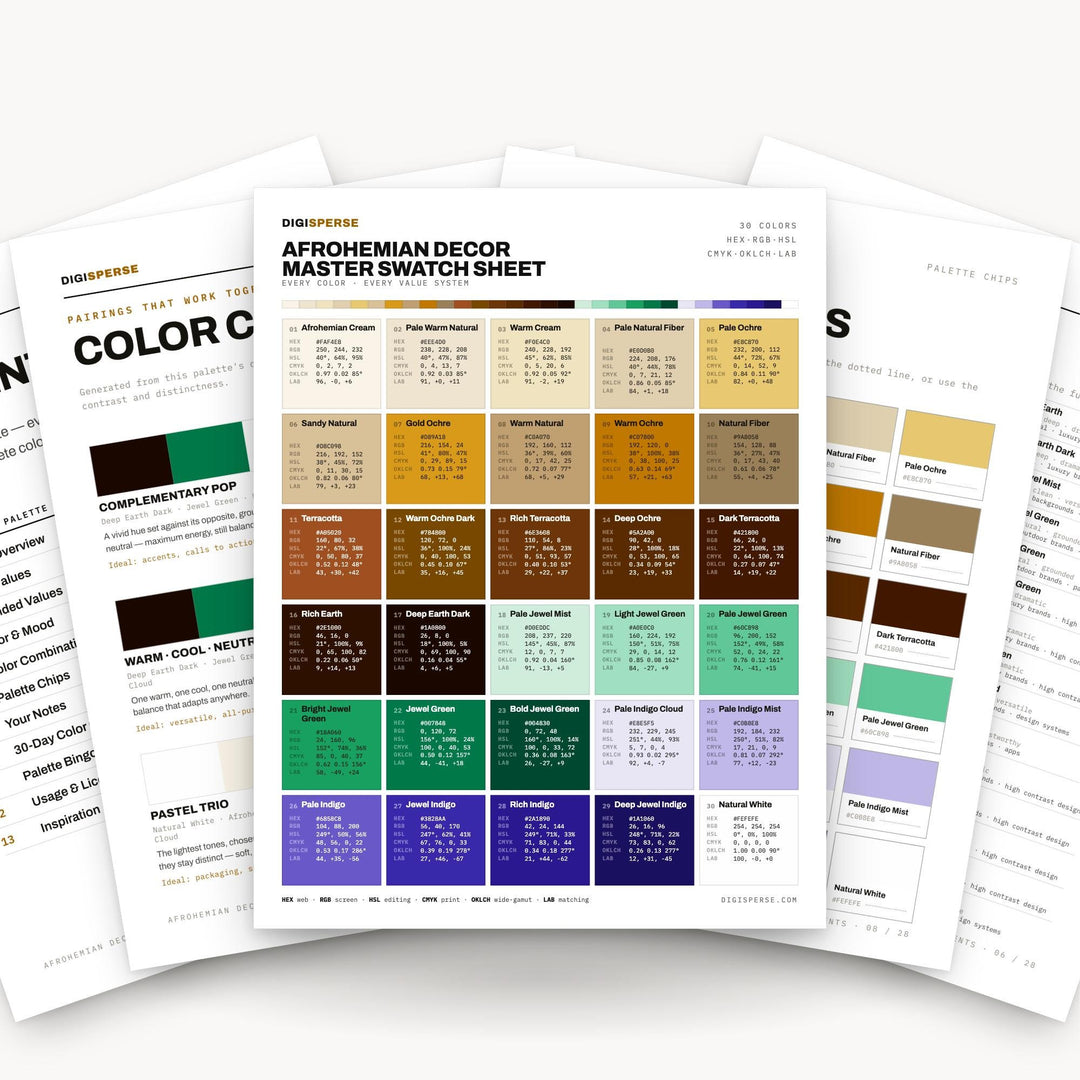 Rich Earthy Color Palette for Boho African Art and Eclectic Home Branding, 30 Afrohemian Hues, Procreate Swatches color