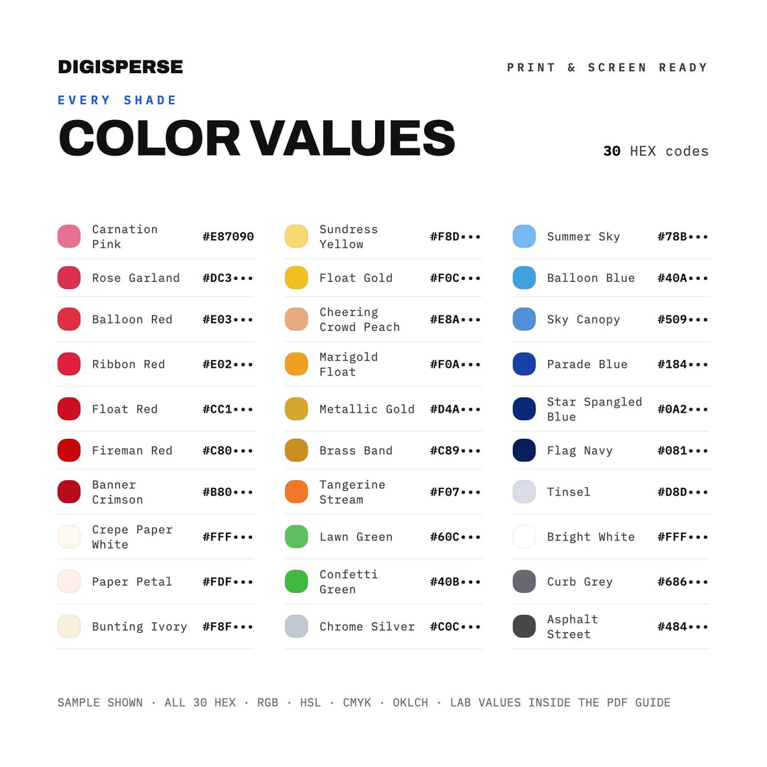 Fourth of July Parade Float Color Palette | 30 Procreate Swatches (Digital Download) color palette — preview image 3 of 20