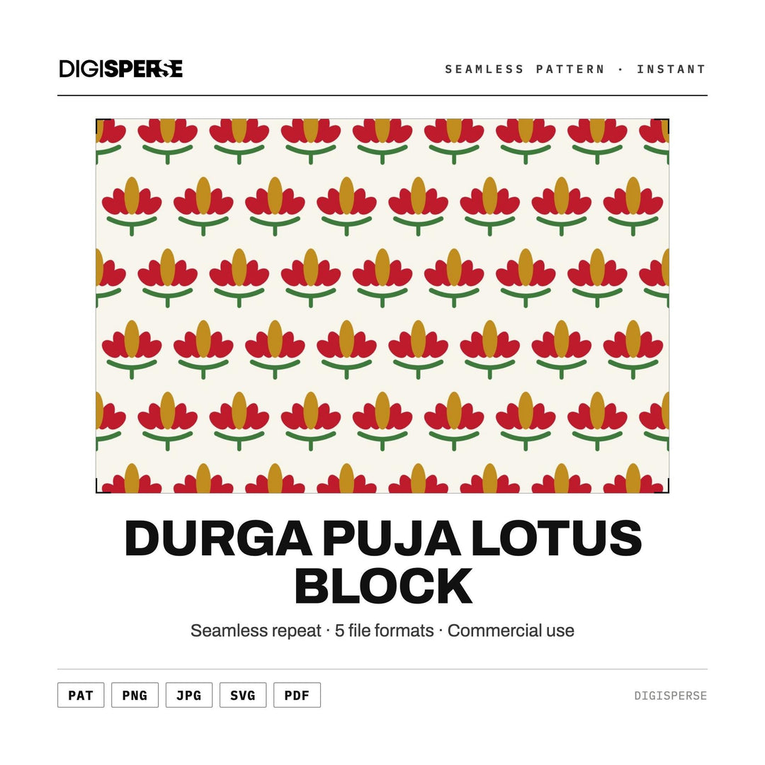 Durga Puja Lotus Block seamless pattern set — main preview