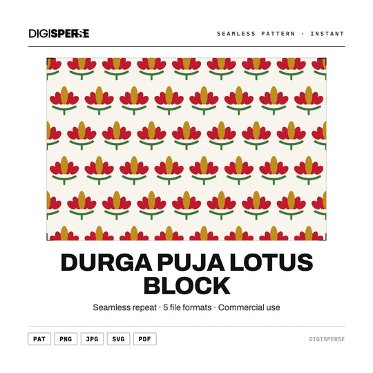 Durga Puja Lotus Block seamless pattern set — main preview