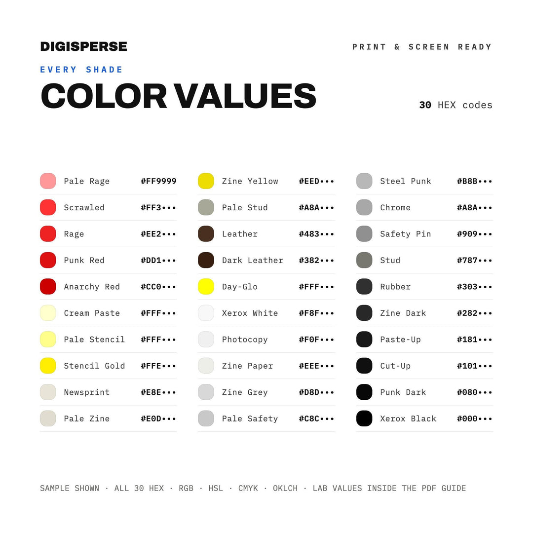 Punk Zine Color Palette | 30 DIY Colors, Procreate, ASE (Digital Download) color palette — preview image 3 of 20