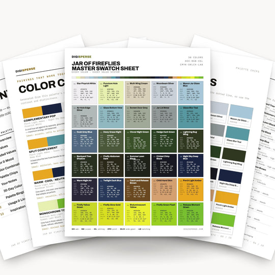 Jar of Fireflies Color Palette | 30 Procreate Swatches, HEX, RGB, CMYK (Digital Download) color palette — main preview