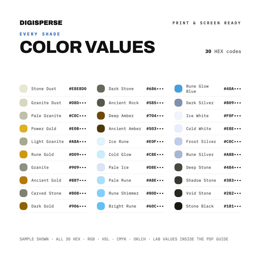 Mystic Runes Color Palette – 30 Hex Codes + Procreate Swatches