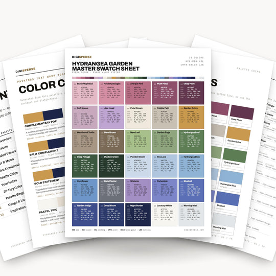 Blue Color Palette | 30 Hydrangea Garden Bloom Shades | Procreate Swatches Hex RGB CMYK color palette — main preview
