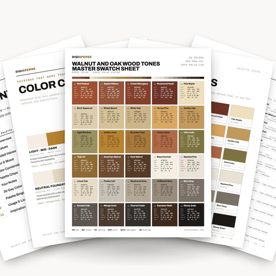 Interior Color Palette | 30 Walnut Oak Wood Tones | Procreate Swatches Hex RGB CMYK color palette — main preview
