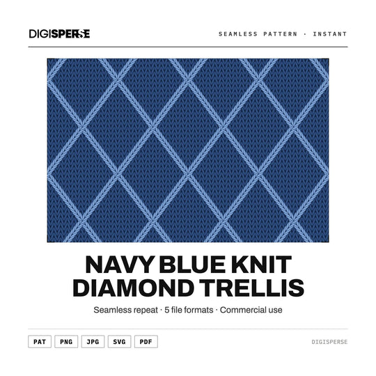 Navy Blue Knit Diamond Trellis seamless pattern set — main preview