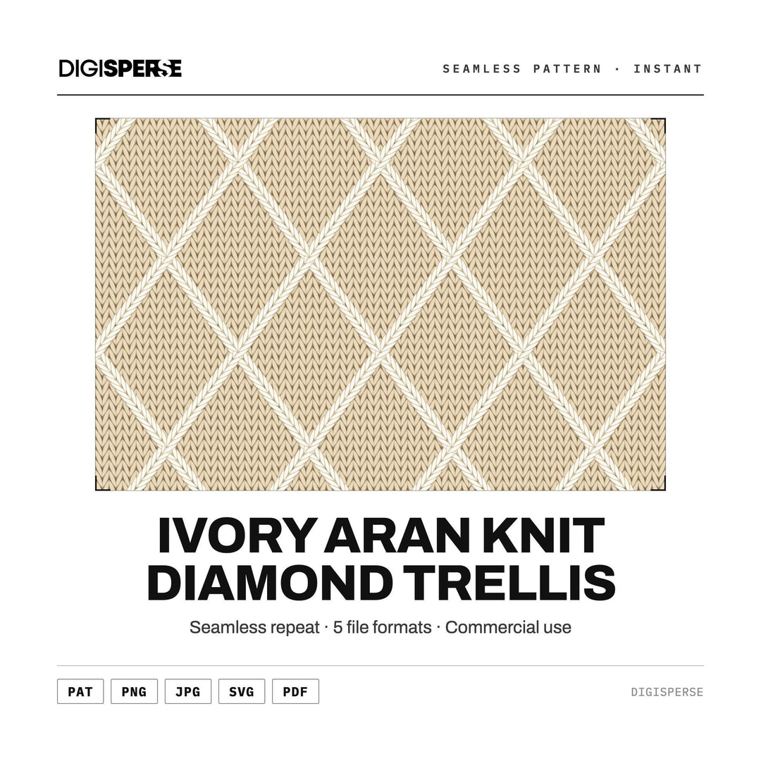 Ivory Aran Knit Diamond Trellis seamless pattern set — main preview